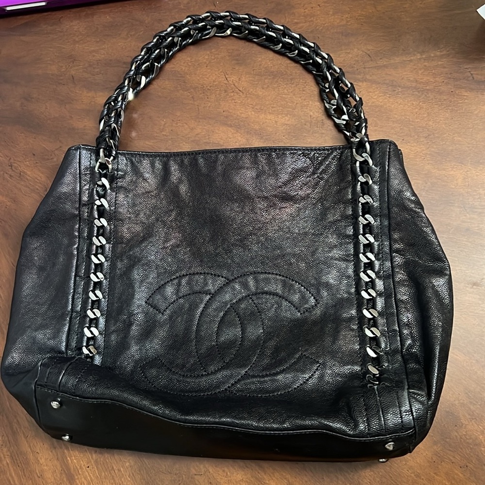 Authentic Chanel Modern chain East west satchel tote brown bag